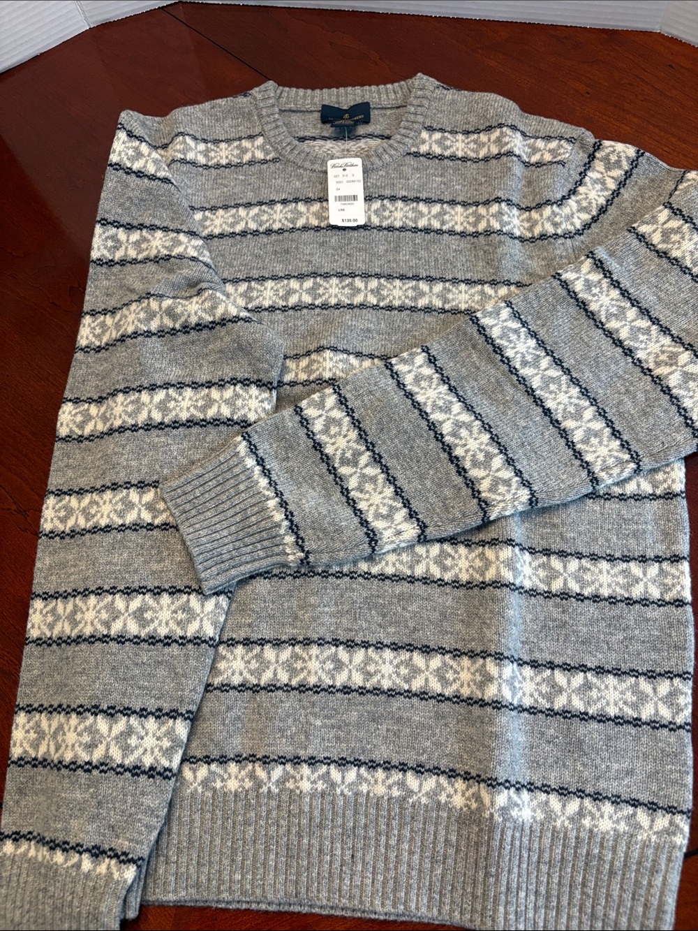 Brooks Brothers Men's Gray and Black Fair Isle Crewneck Sweater